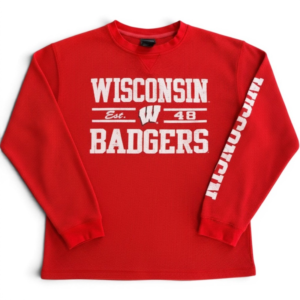 Wisconsin Badgers Red Waffle Knit Thermal Long Sleeve Shirt Womens Large NCAA